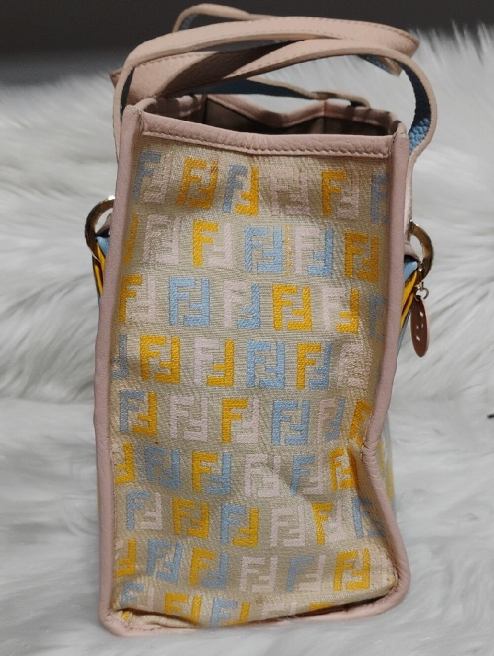 SALE! Fendi Zucchino Multicolor FF Canvas/Pink Charm Tote W/DB - Picture 11 of 14